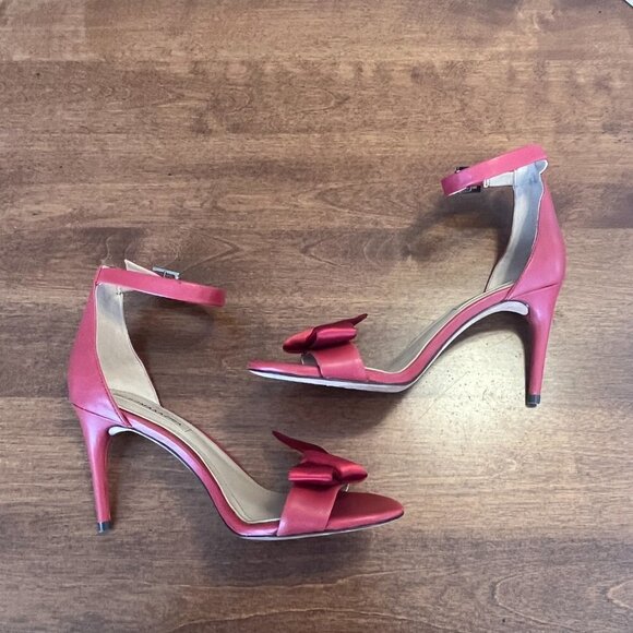 BCBGMaxAzria Pavli red satin leather heels sandals ankle strap 6.5M - Picture 6 of 12